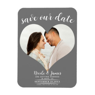 Donkergrijze Hart Foto Trouw Save the Date Magneet