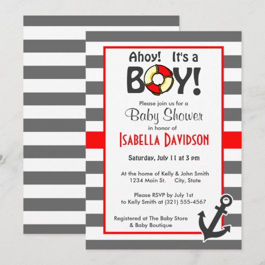 Donkergrijze horizontale strepen; nautisch anker kaart (Voorkant / Achterkant)