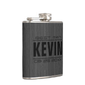 Donkergrijze houtextuur Beste man Heupfles (Rechts)