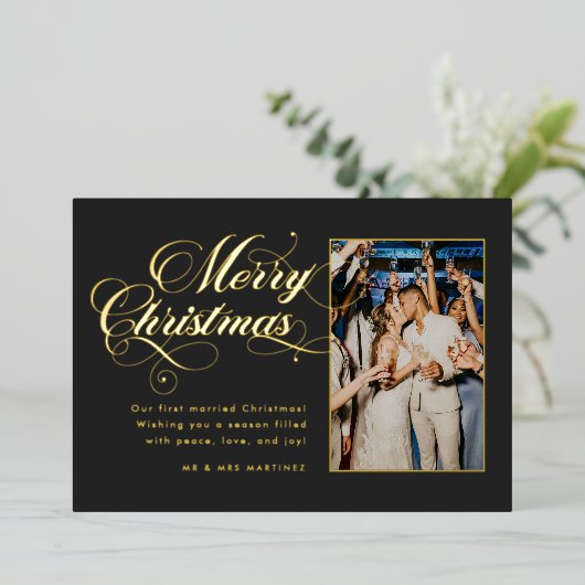 , donkergrijze kerstfeestdag voor Folie Folie Feestdagenkaart (Staand Voorkant)