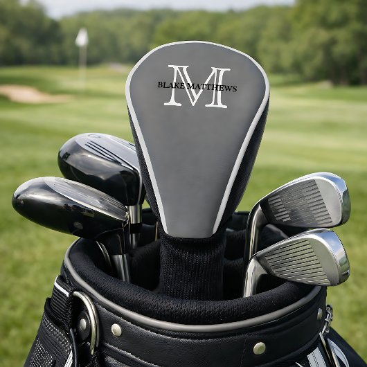 Donkergrijze Klassieke Aangepaste Monogram & Naam Golfheadcover
