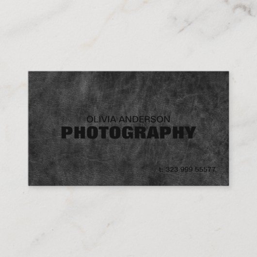 Donkergrijze lederen fotografie visitekaartje (Voorkant)