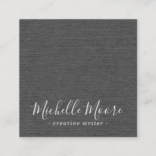 Donkergrijze linnen minimalistisch elegante profes vierkante visitekaartje (Voorkant)
