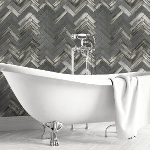 Donkergrijze metalen Chevron en Herringbone Behang
