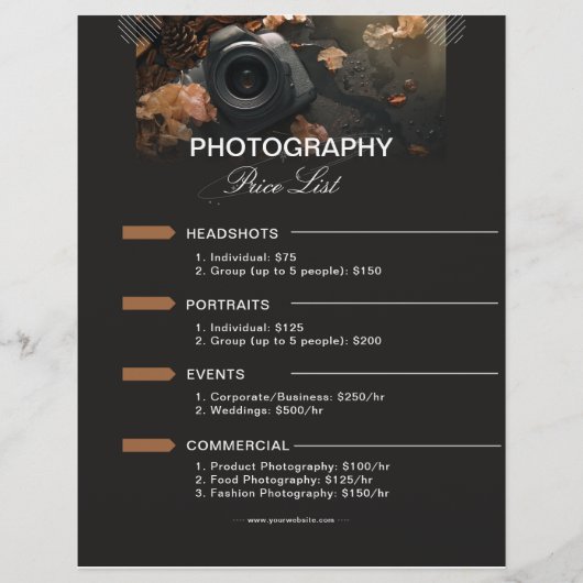 Donkergrijze moderne minimalistische fotografiepri flyer (Voorkant)