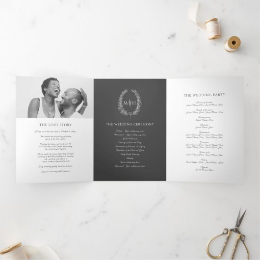 Donkergrijze monogram kransverhaal toewijding brui drieluik programma (Binnen)