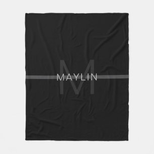 Donkergrijze Monogram, Naam & Geometrische Streep Fleece Deken