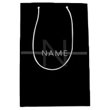 Donkergrijze Monogram, Naam & Geometrische Streep