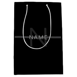 Donkergrijze Monogram, Naam & Geometrische Streep Medium Cadeauzakje