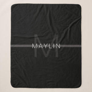 Donkergrijze monogram, naam & geometrische streep sherpa deken