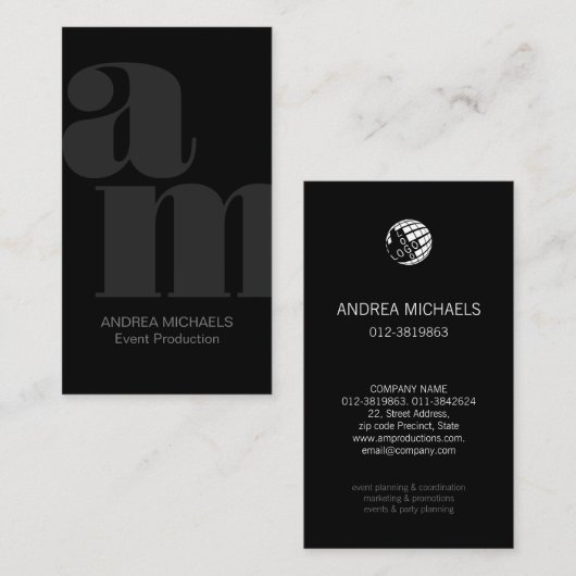 Donkergrijze monogram Visitekaartje (Voorkant / Achterkant)