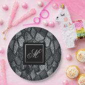 Donkergrijze mozaïekglas, monogrammen papieren bordje (Feest)