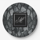 Donkergrijze mozaïekglas, monogrammen papieren bordje (Voorkant)