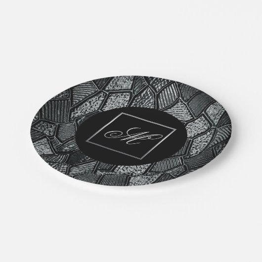 Donkergrijze mozaïekglazen monogram Bord (Gekanteld)