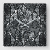 Donkergrijze mozaïekglazen vierkant wandklok (Voorkant)