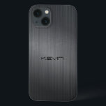 Donkergrijze naald-geborsteld aluminium achtergron Case-Mate iPhone case<br><div class="desc">Afbeelding van een donkergrijze faux geborsteld aluminium metallisch uiterlijk. Eigen naam monogram.</div>