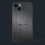 Donkergrijze naald-geborsteld aluminium achtergron Case-Mate iPhone case<br><div class="desc">Afbeelding van een donkergrijze faux geborsteld aluminium metallisch uiterlijk. Eigen naam monogram.</div>