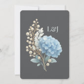 Donkergrijze Pearl Hydrangea Blue Waterverf Weddin Kaart (Achterkant)