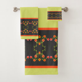 Donkergrijze Pinks en Oranje Floral Accented Bad Handdoek