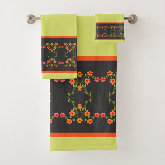 Donkergrijze Pinks en Oranje Floral Accented Bad Handdoek (Insitu)