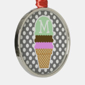 Donkergrijze pooldots; ijskiemkloon metalen ornament (Rechts)