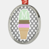 Donkergrijze pooldots; ijskiemkloon metalen ornament (Links)