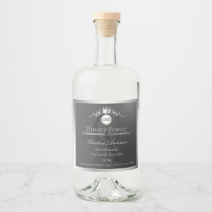 Donkergrijze productlabel Zilveren Frame Logo Mono Likeurfles Etiket