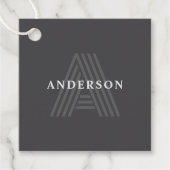 Donkergrijze Retro Moderne Monogramnaam Bedankjes Labels (Voorkant)