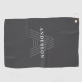 Donkergrijze Retro Moderne Monogramnaam Golfhanddoek (Horizontaal)