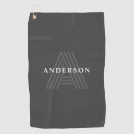 Donkergrijze Retro Moderne Monogramnaam Golfhanddoek