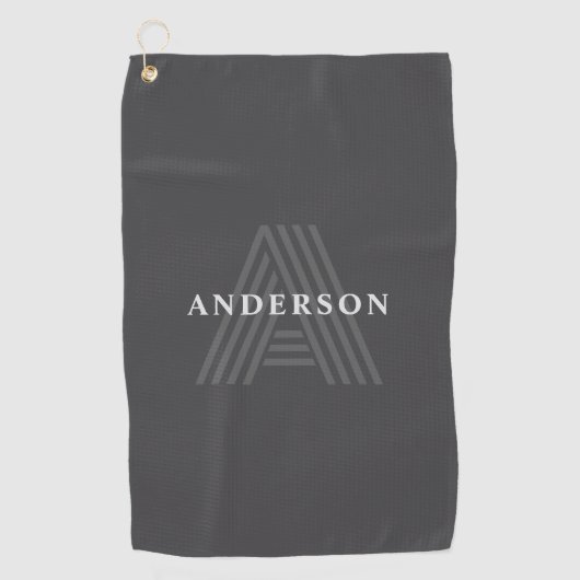 Donkergrijze Retro Moderne Monogramnaam Golfhanddoek (Voorkant)