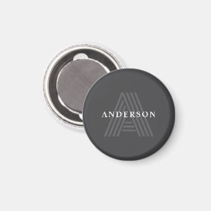 Donkergrijze Retro Moderne Monogramnaam Magneet