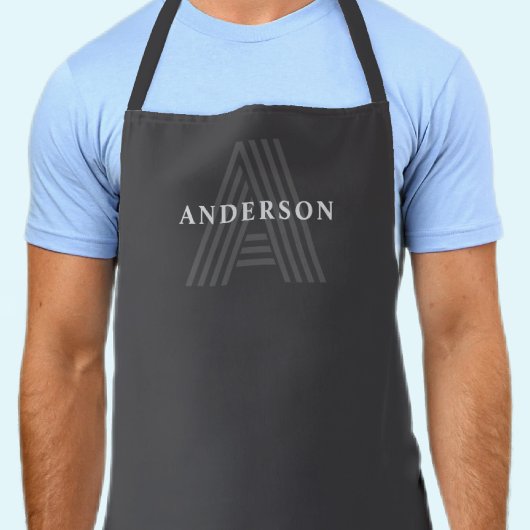 Donkergrijze Retro Moderne Monogramnaam Schort