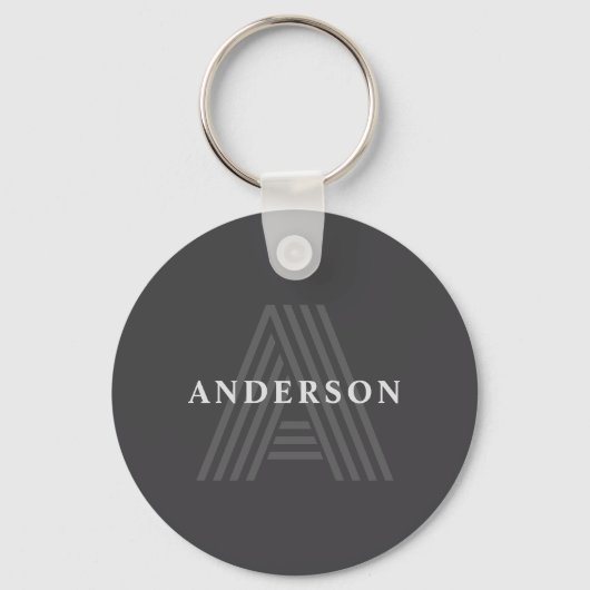 Donkergrijze Retro Moderne Monogramnaam Sleutelhanger (Voorkant)