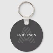 Donkergrijze Retro Moderne Monogramnaam Sleutelhanger (Achterkant)