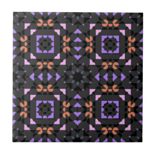 Donkergrijze roze etnische folk Geometric Pattern Tegeltje