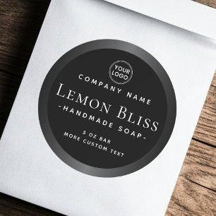 Donkergrijze satijnen rand zwart rond productlabel ronde sticker