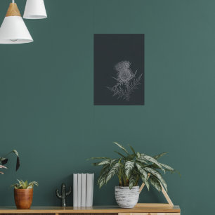 Donkergrijze Schotse Distel Minimalistische Botani Poster