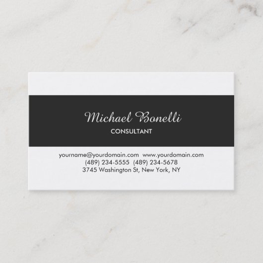 Donkergrijze streep klassiek wit visitekaartje (Voorkant)