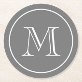 Donkergrijze, vaste kleur, aangepast monogram ronde kartonnen onderzetter (Voorkant)