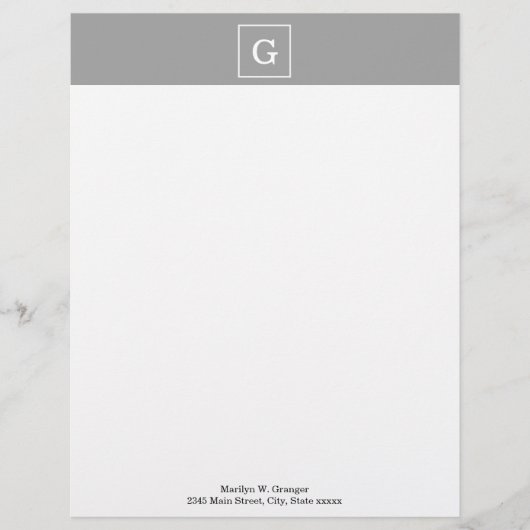 Donkergrijze witte Initiaal monogram Briefhoofd Sjabloon (Voorkant)