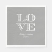 Donkergrijze, witte LOVE servetten (Voorkant)