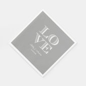 Donkergrijze, witte LOVE servetten (Hoek)