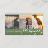 Donkergroen 3-foto Collage Fotografie Visitekaartje (Voorkant)