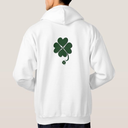 Donkergroen 4 Leaf Clover St. Patrick's Day White Hoodie (Achterkant)
