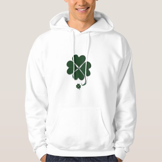 Donkergroen 4 Leaf Clover St. Patrick's Day White Hoodie (Voorkant)