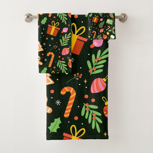 Donkergroen Abstract kerstpatroon Bad Handdoek (Insitu)