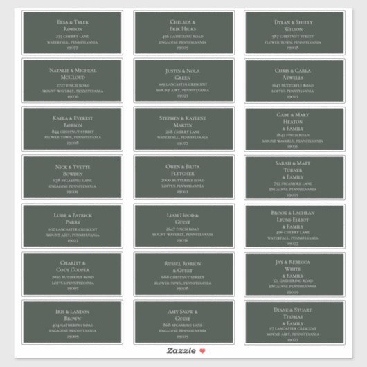 Donkergroen | Adresetiketten voor bruiloft Sticker (Vel)