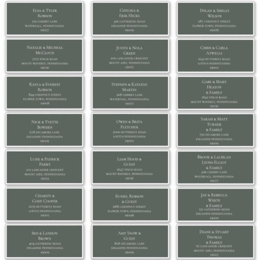 Donkergroen | Adresetiketten voor bruiloft Sticker (Voorkant)