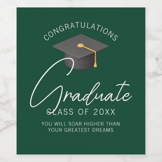 Donkergroen Afstuderen aangepaste afstudeerfeest Wijn Etiket (Enkel label)